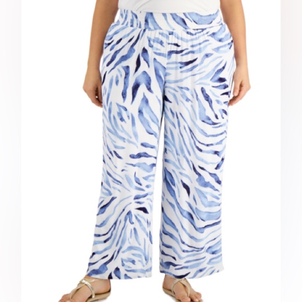 JM Collection Blue Zebra Wide Leg Pants